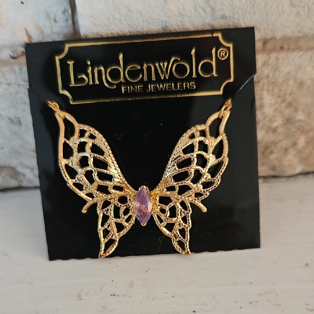 Lindenwold Filigree Rolled Gold Electroplated Butterfly Necklace